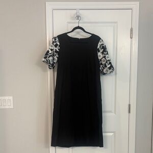 Chico's Elegant Black Midi Dress with White Floral Accents